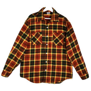 Vntg Big Mac JCPenney Flannel Long Sleeve Men's Size L Multi Plaid 70's Retro
